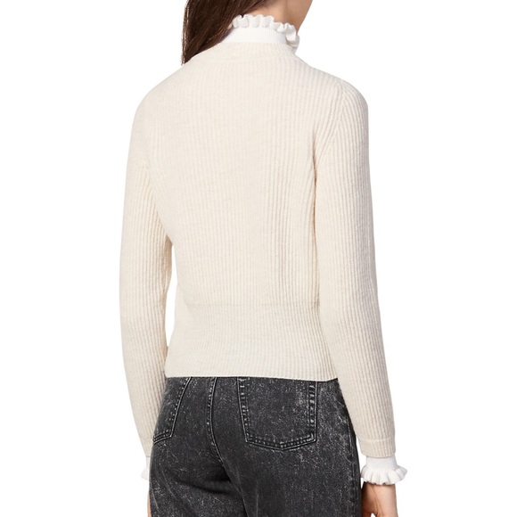 Sandro | Mike Ruffle-Trimmed Wool-Blend Sweater | Cream | Size 1 (US S) - Picture 2 of 10